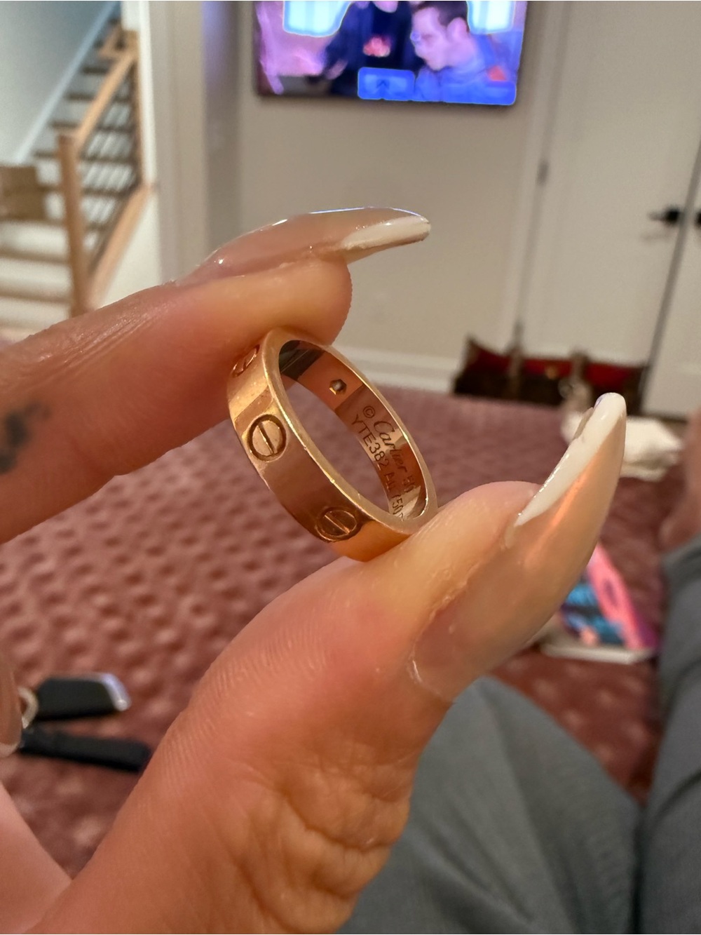 Authentic Cartier 18K Rose Gold Diamond 4mm LOVE Wedding Band Ring 50 - Picture 4 of 4